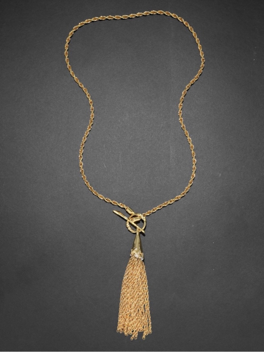NEW ALEXIS BITTAR Brut Gold Long Tassel Necklace Clear CZ MY28